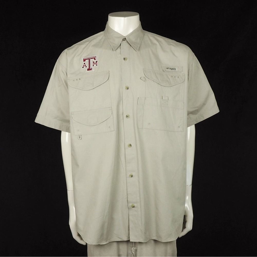 Columbia PFG Texas A&M Aggies Fishing Button Down Shirt Mens Large Brown